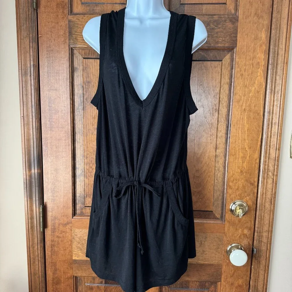 BECCA by Rebecca Virtue Black Deep V Romper Swimsuit Coverup Large
